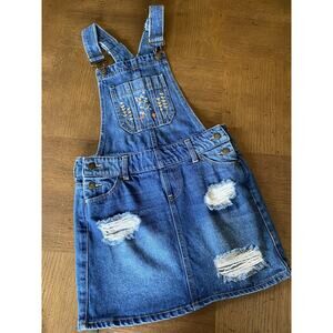 BLUE‎ SPICE Dark Wash Ripped/Distressed Denim Overall Jumper Short Dress Sz 3